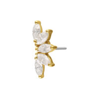 14K Gold Moissanit Aufsatz Push Fit Goldener Push Fit Aufsatz mit klaren Moissanit-Kristallen auf weißem Hintergrund