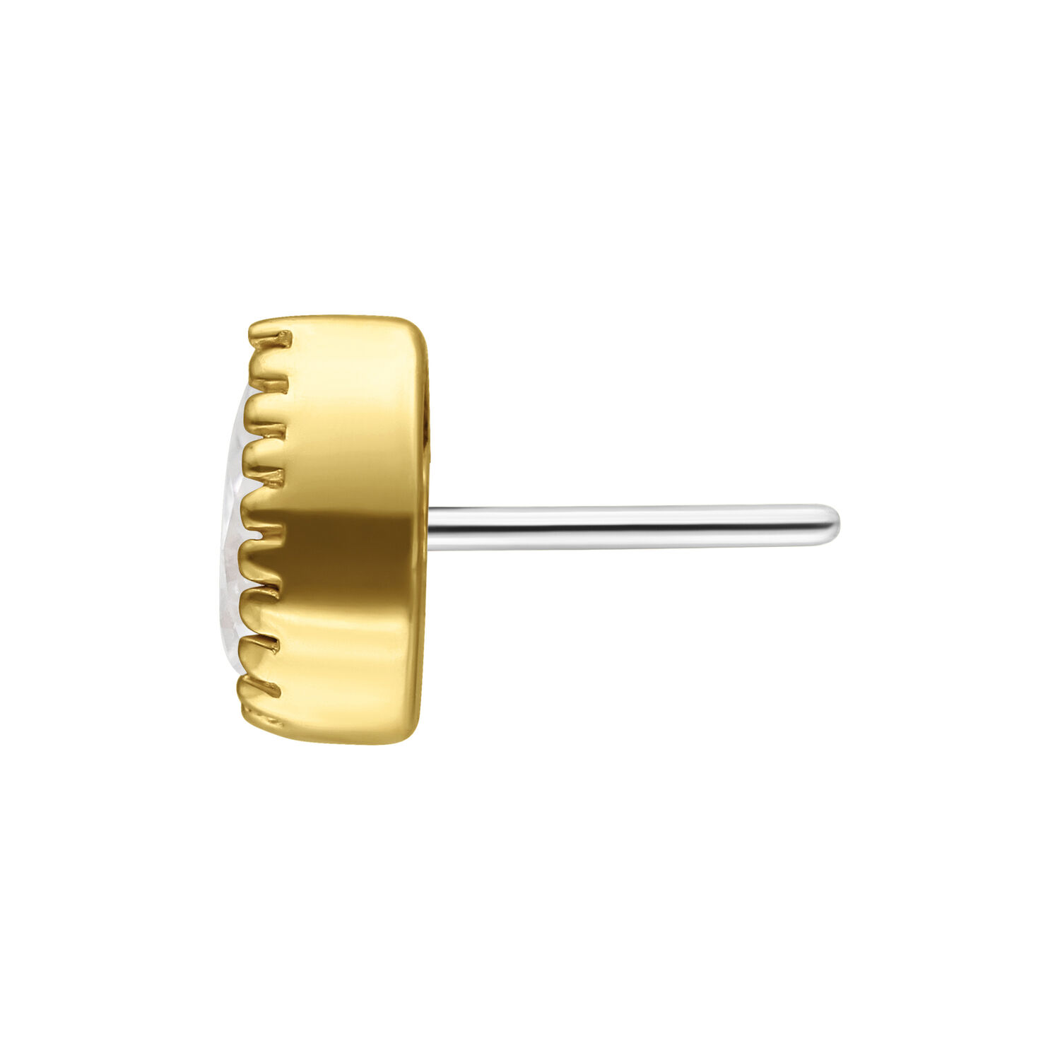 14K Gold Moissanit Aufsatz für Push Fit Goldener Push-Fit-Aufsatz mit klarem Kristall auf weißem Hintergrund