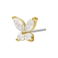 14K Gold Moissanit Schmetterlingsaufsatz Goldener Schmetterlingsaufsatz mit klaren Moissanit-Kristallen auf weißem Hintergrund