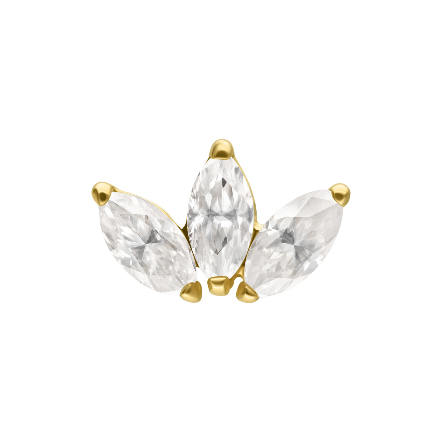 14K Gold Lotus-Aufsatz mit Moissanit Goldener Lotus-Aufsatz mit drei klaren Moissanit-Steinen