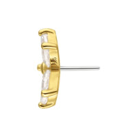 14K Gold Moissanit Blumenaufsatz Push Fit Seitlicher Blick auf goldenen Blumenaufsatz mit klaren Kristallen auf weißem Hintergrund
