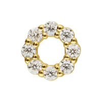 14K Gold Moissanit Wreath Aufsatz Goldener Aufsatz mit klaren Moissanit-Kristallen auf weißem Hintergrund