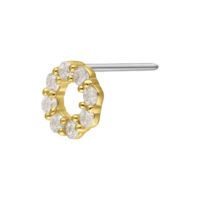 14K Gold Moissanit Wreath Aufsatz Goldener Push-Fit Aufsatz mit klaren Moissanit-Kristallen auf weißem Hintergrund