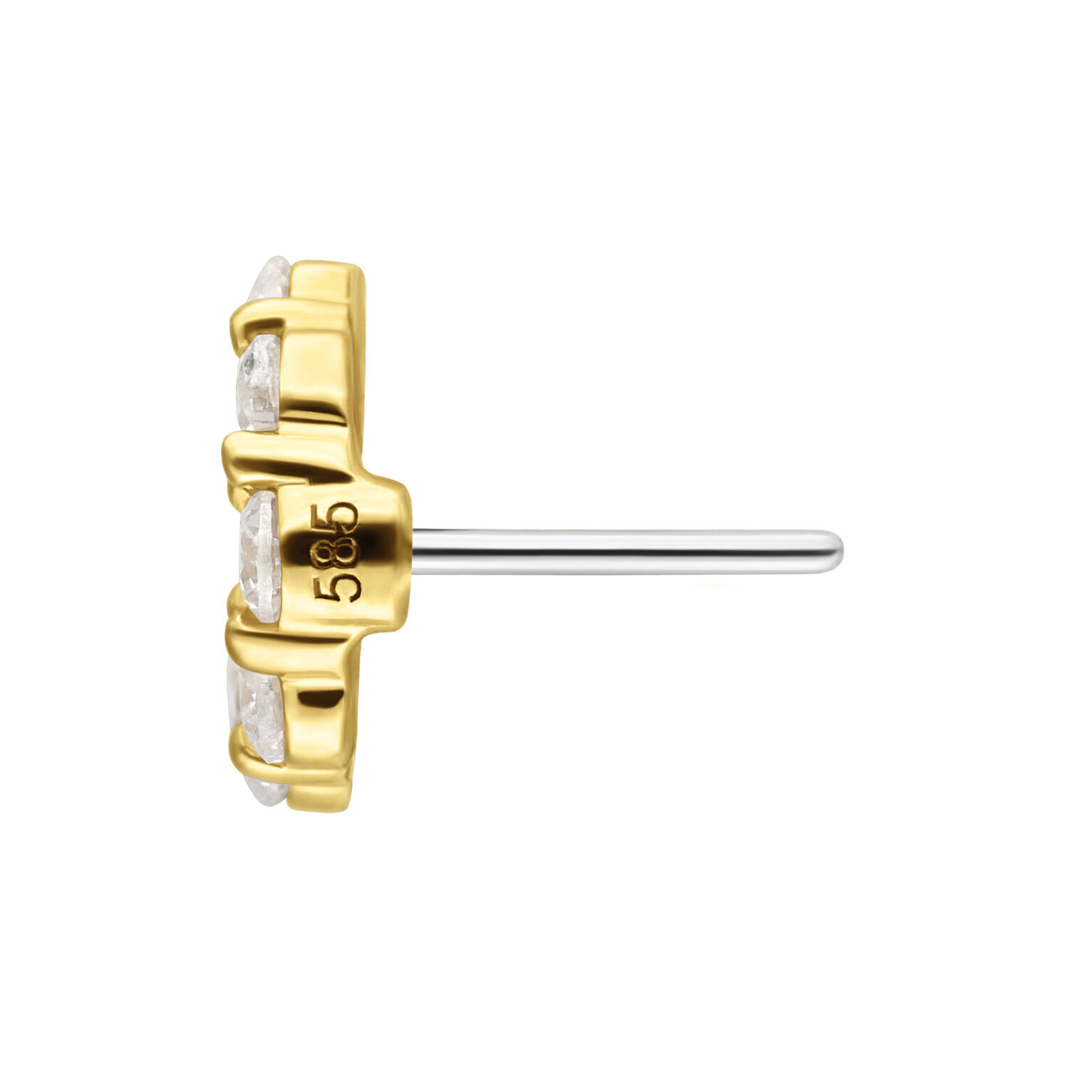 14K Gold Moissanit Wreath Aufsatz Goldener Push-Fit Aufsatz mit klaren Moissanit-Kristallen auf weißem Hintergrund