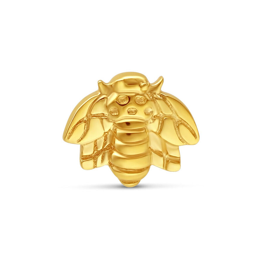 14K Bienenaufsatz aus Gold für Piercings Goldener Bienenaufsatz aus 585er Gold mit feinen Details auf weißem Hintergrund