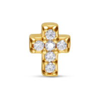 14K Gold Kreuzaufsatz mit klaren Kristallen Goldener Kreuzaufsatz aus 14K mit fünf klaren Kristallen auf weißem Hintergrund