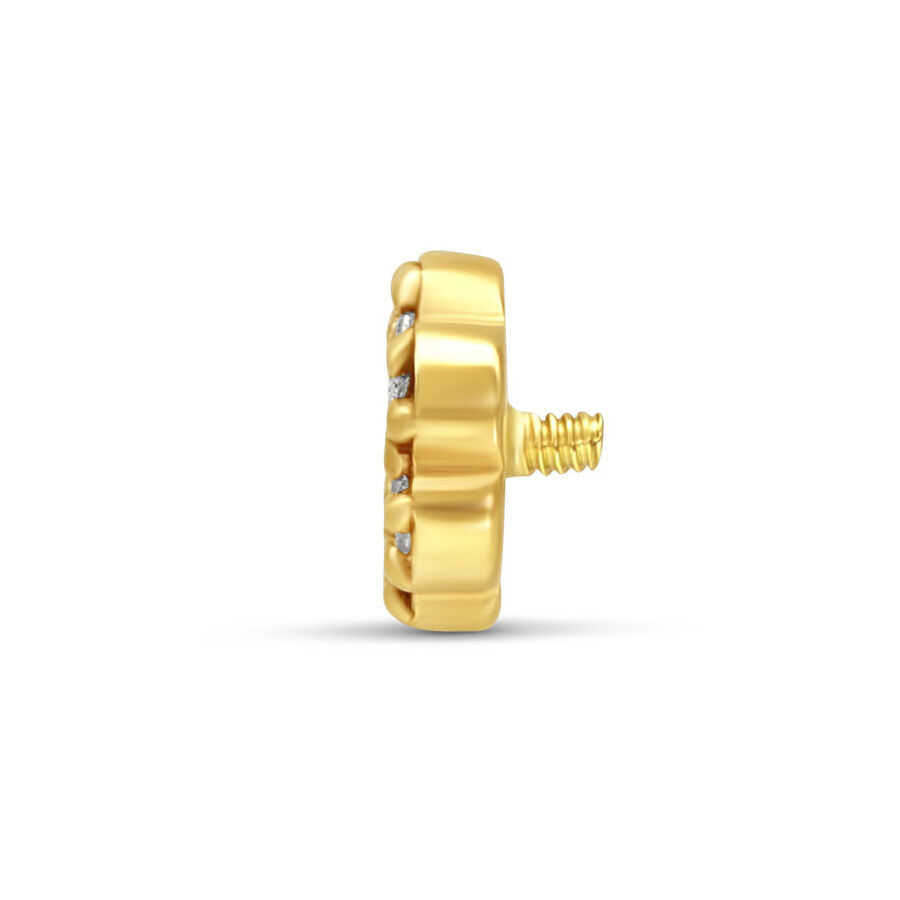 14K Gold Aufsatz mit Kristall für Innengewinde Seitliche Ansicht eines goldenen 14K Aufsatzes mit klaren Kristallen und Außengewinde