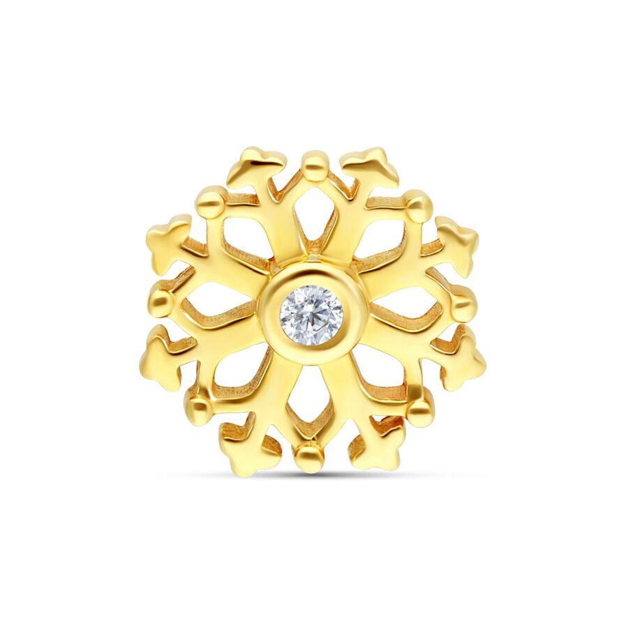 14K Gold Schneeflockenaufsatz mit Kristall Goldener Schneeflockenaufsatz aus 14K Gold mit klarem Kristall auf weißem Hintergrund