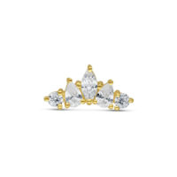 14K Gold Tiara Aufsatz mit Kristallen Goldener Tiara Aufsatz mit klaren Kristallen auf weißem Hintergrund