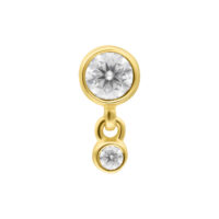 14K Gold Doppel-Kristall Aufsatz Goldener Aufsatz mit zwei Kristallen auf weißem Hintergrund