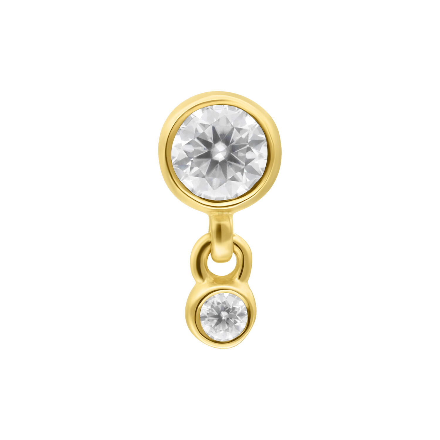 14K Gold Doppel-Kristall Aufsatz Goldener Aufsatz mit zwei Kristallen auf weißem Hintergrund