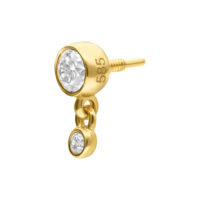 14K Gold Aufsatz mit Doppel-Kristall Goldener Aufsatz mit zwei klaren Kristallen auf weißem Hintergrund