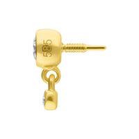 14K Gold Aufsatz mit Doppel-Kristall Goldener Piercingaufsatz mit Doppel-Kristall auf weißem Hintergrund