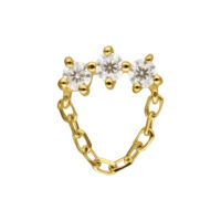 14K Gold Moissanit Aufsatz mit Anhänger Goldener Aufsatz mit drei Moissanit-Steinen und Kettenanhänger auf weißem Hintergrund