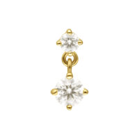 14K Gold Moissanit Aufsatz mit Anhänger Goldener Aufsatz mit zwei Moissanit-Kristallen auf weißem Hintergrund