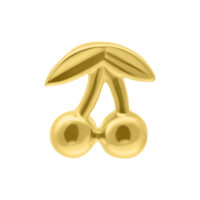 14K Gold Cherry Aufsatz für Piercings Goldener Cherry Aufsatz mit zwei Kirschen und Blättern auf weißem Hintergrund