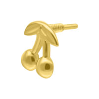 14K Gold Cherry Aufsatz für Piercings Goldener Kirsch-Aufsatz aus 14K Gold mit Innengewinde auf weißem Hintergrund