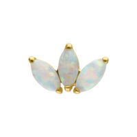 14K Gold Lotus Opal Aufsatz Goldener Lotus-Aufsatz mit synthetischem Opal auf weißem Hintergrund