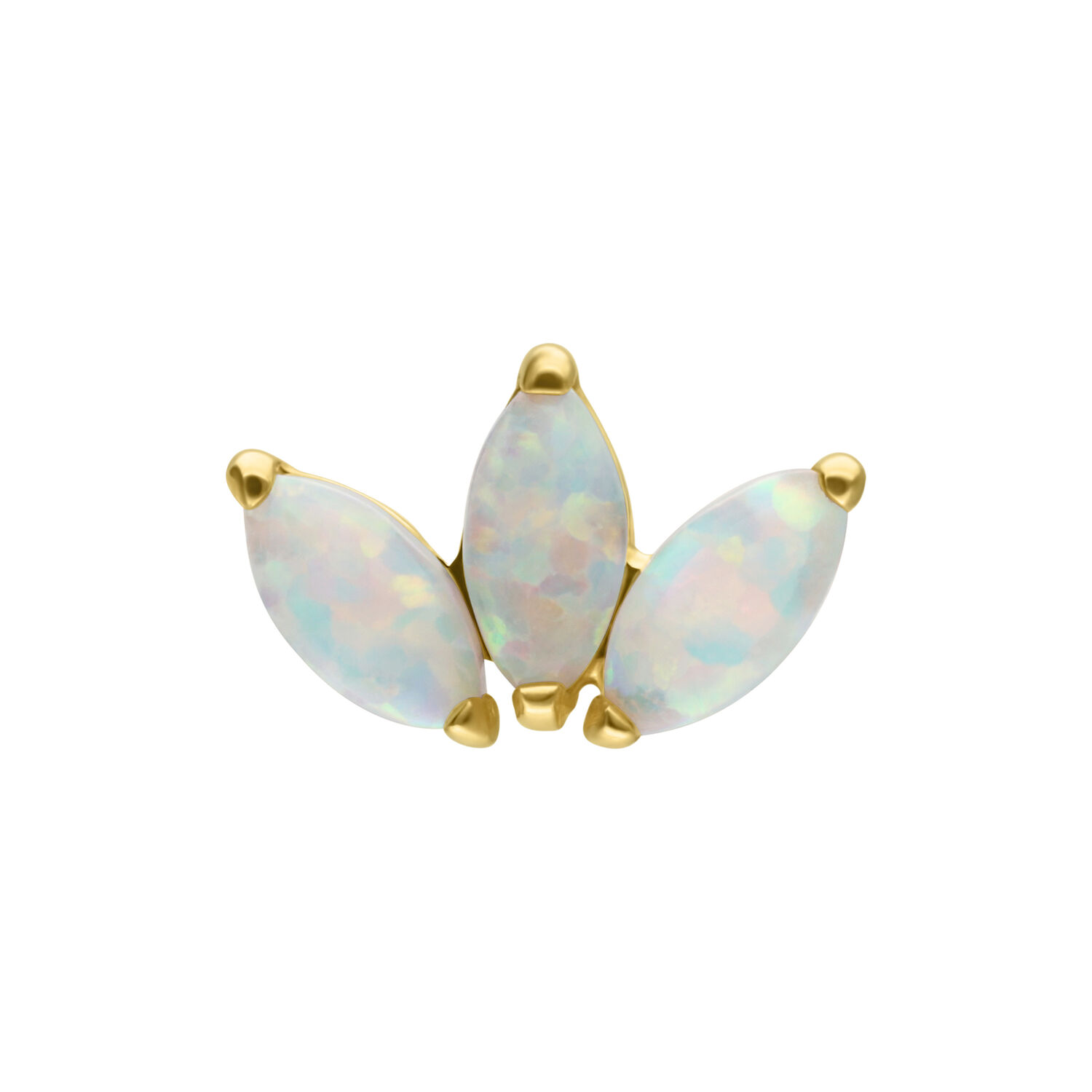 14K Gold Lotus Opal Aufsatz Goldener Lotus-Aufsatz mit synthetischem Opal auf weißem Hintergrund