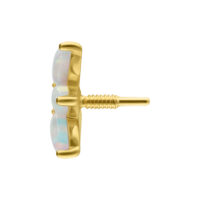 14K Gold Lotus Opal Aufsatz für Innengewinde 14K Gold Aufsatz mit Lotus-Design und synthetischem Opal auf weißem Hintergrund