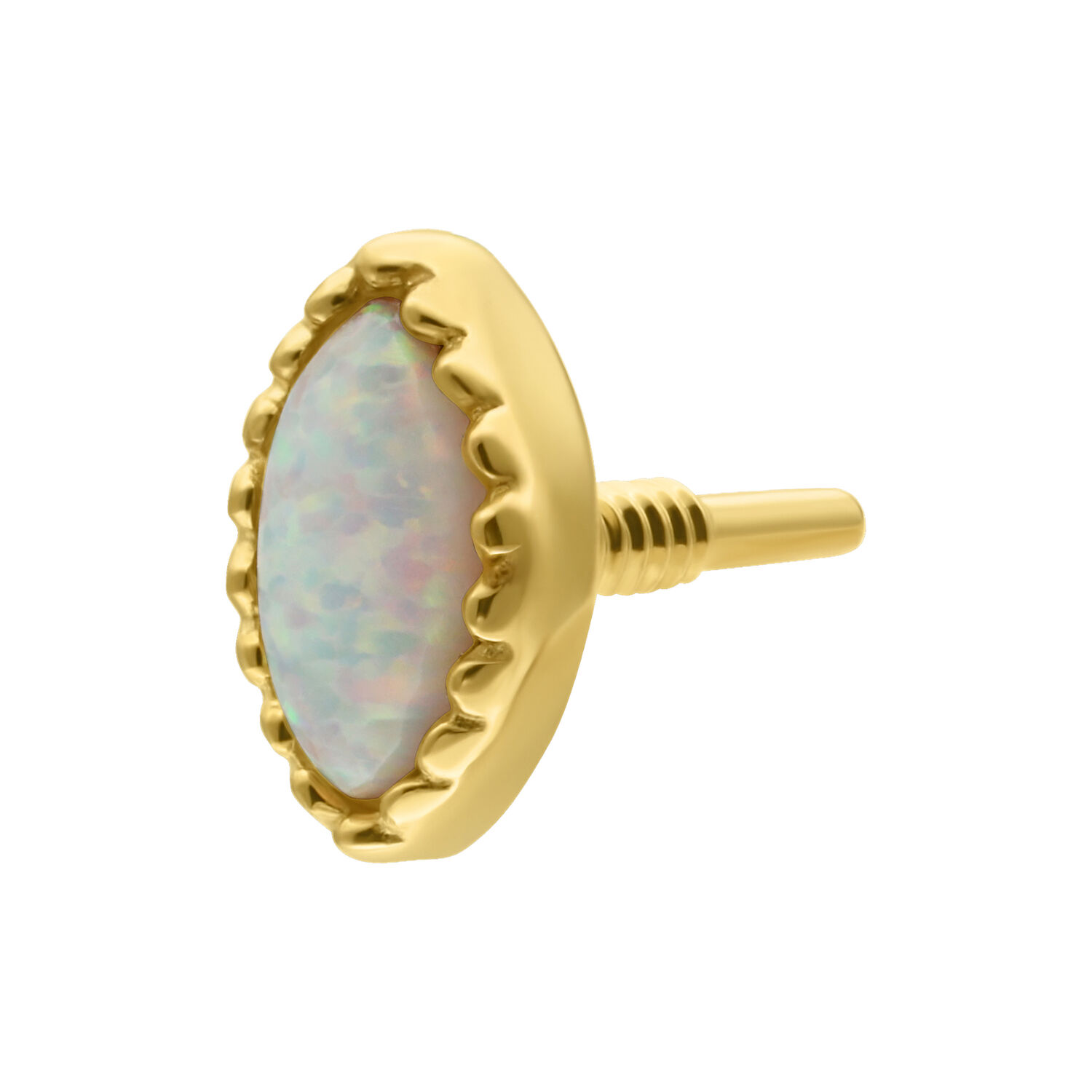 14K Gold Oval Opal Aufsatz Ovaler Opalaufsatz aus 14K Gold auf weißem Hintergrund