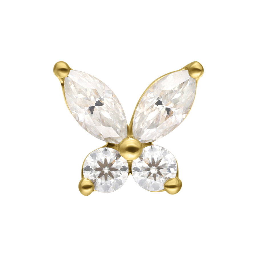 Goldener Schmetterling Aufsatz mit klaren Moissanit-Kristallen