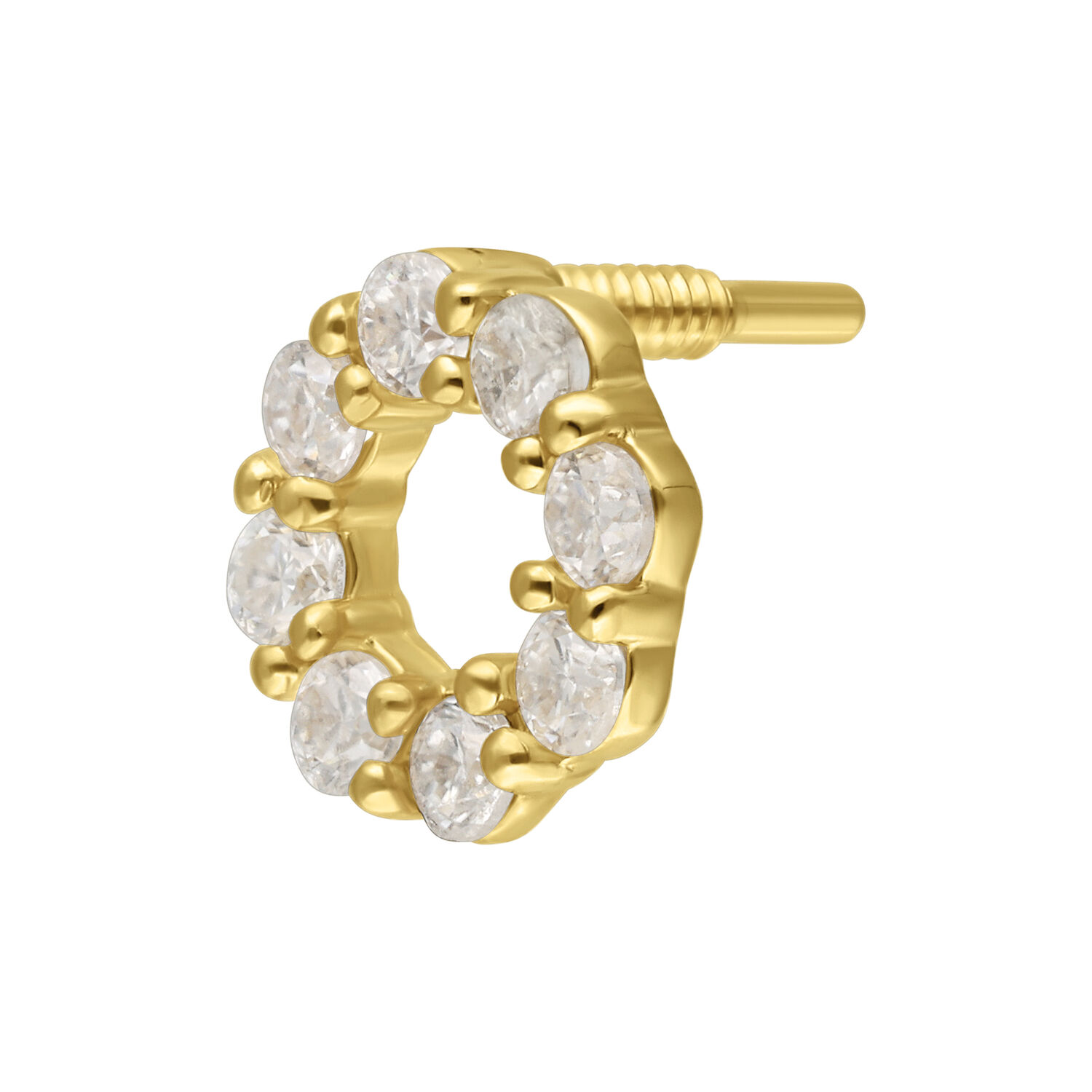 14K Gold Moissanit Kranz Aufsatz Goldener Kranzaufsatz mit Moissanitsteinen auf weißem Hintergrund