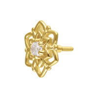 14K Gold Moissanit Blumenaufsatz Goldener Blumenaufsatz mit Moissanit auf weißem Hintergrund