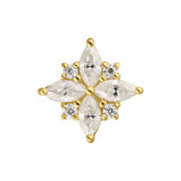 14K Gold Moissanit Blumenaufsatz Goldener Moissanit Aufsatz in Blütenform auf weißem Hintergrund