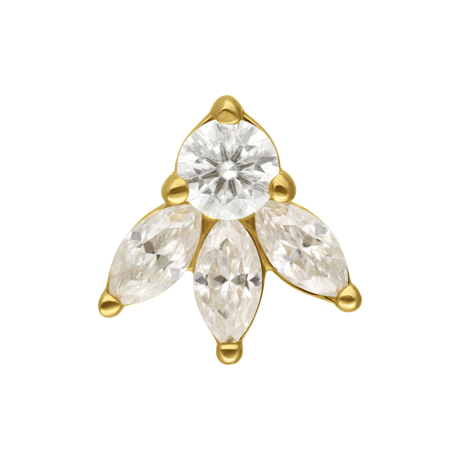 14K Gold Moissanit Lotus Aufsatz Goldener Lotus-Aufsatz mit Moissanit-Steinen auf weißem Hintergrund