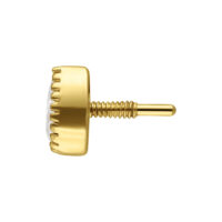 14K Gold Moissanit Aufsatz mit Innengewinde Goldener 14K Moissanit Aufsatz, seitlich auf weißem Hintergrund