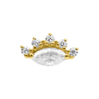 14K Gold Moissanit Aufsatz mit Kronen-Design Goldener 14K Aufsatz mit Moissanit-Steinen auf weißem Hintergrund