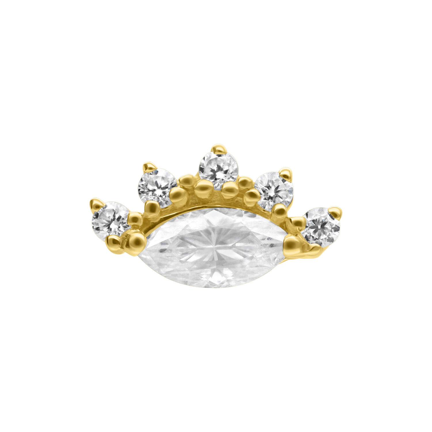 14K Gold Moissanit Aufsatz mit Kronen-Design Goldener 14K Aufsatz mit Moissanit-Steinen auf weißem Hintergrund