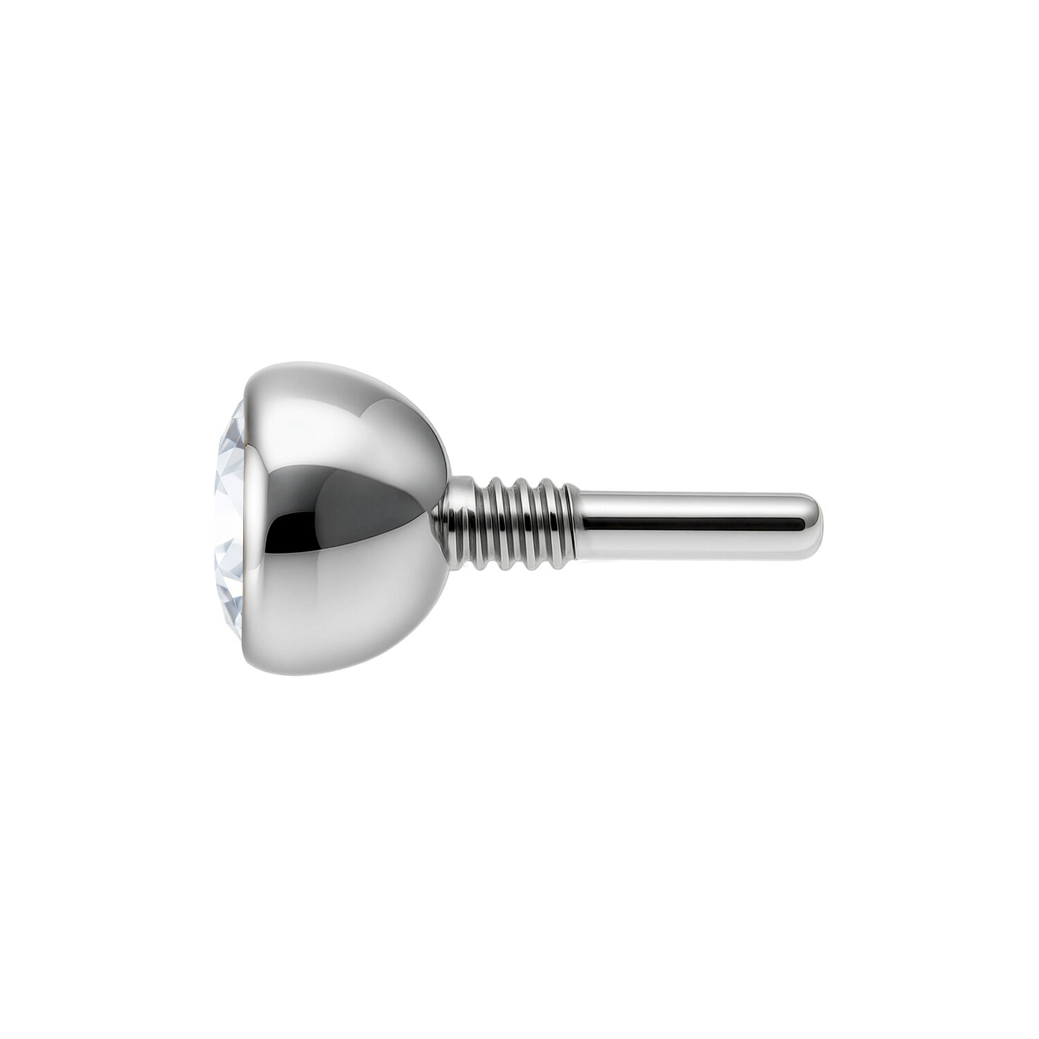 Silberner Labret-Aufsatz mit kristallklarem Kristall, 2,5 mm Kugelgröße, auf weißem Hintergrund