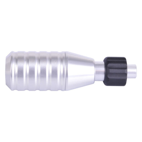 Silberner Handgriff 25mm mit geriffelter Oberfläche und schwarzem Ende auf weißem Hintergrund