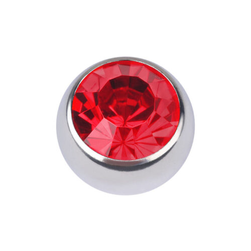 Silberne Clip in Kugel mit rotem facettiertem Kristall, 5,0 mm