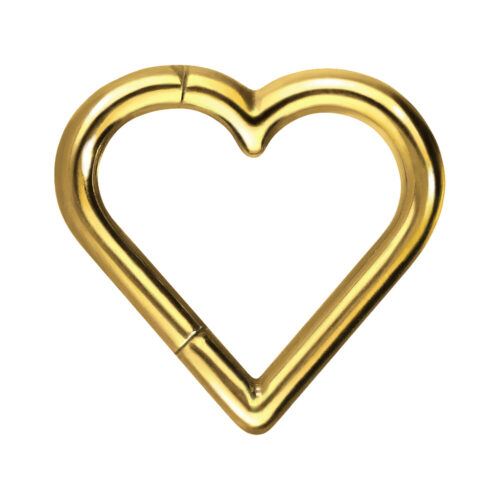 Herzförmiger Piercing Clicker in glänzendem Gold auf weißem Hintergrund