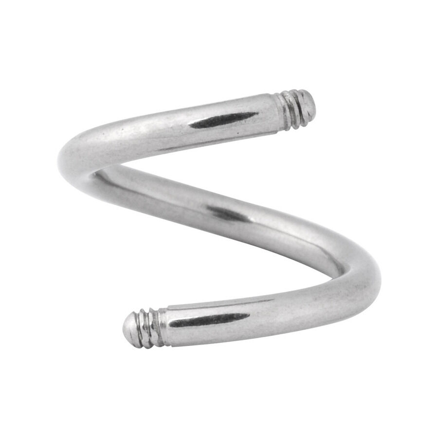Silberne Body Spiral aus Chirurgenstahl Silberne Body Spiral aus Chirurgenstahl auf weißem Hintergrund