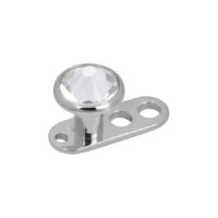 Silberner Titan Dermal Anchor mit klarem Kristall und drei Löchern