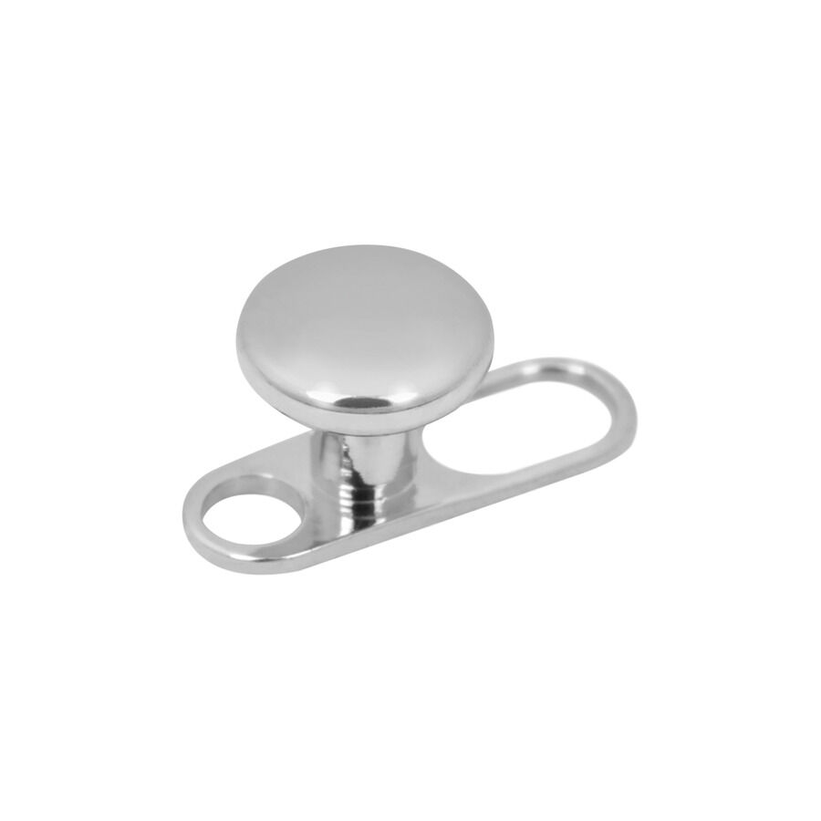 Silberner Titan Dermal Anchor mit 2 Löchern Silberner Dermal Anchor aus Titan mit zwei Löchern auf weißem Hintergrund