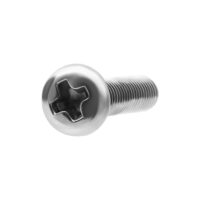 Ersatzschraube 8,0 mm Silber Chirurgenstahl Silberne Ersatzschraube aus Chirurgenstahl 316L mit 8,0 mm Länge und 2,5 mm Stärke auf weißem Hintergrund