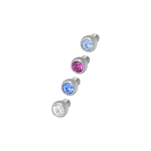 Silberne Piercing Aufsätze mit klaren und blauen Kristallen