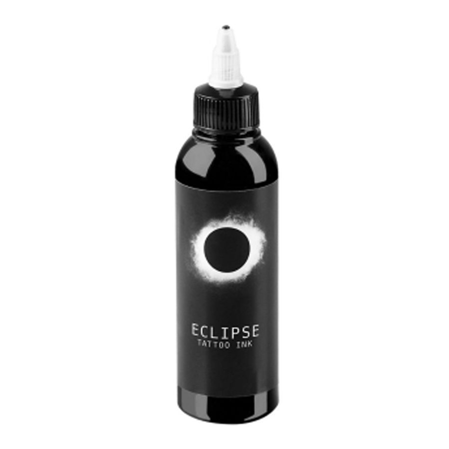 Eclipse Tattoofarbe Schwarz 260 ml Flasche Schwarze 260 ml Eclipse Tattoofarbe in Flasche auf weißem Hintergrund