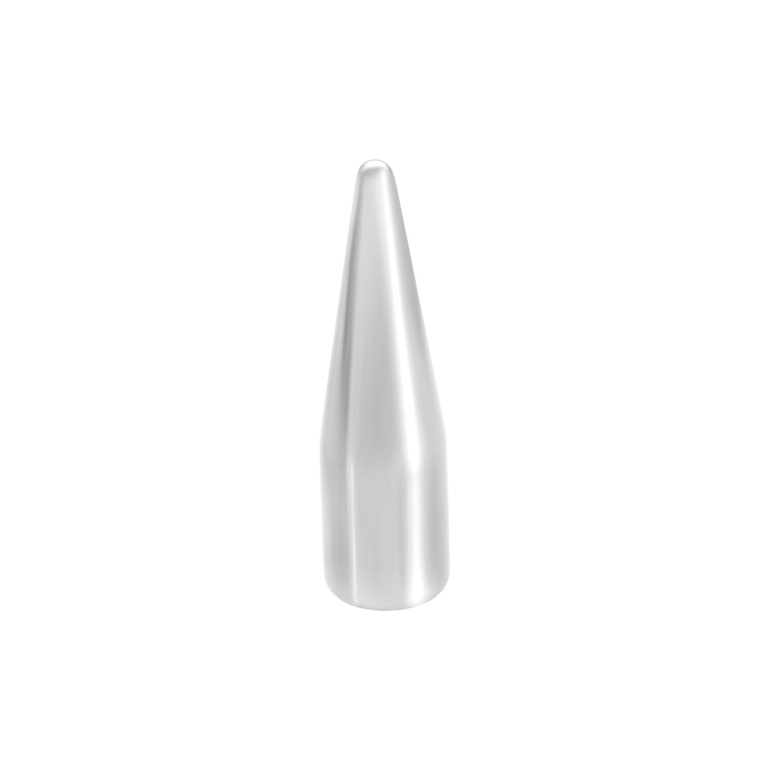 Silberner Facial Horn Aufsatz aus Chirurgenstahl Silberner, konischer Piercingaufsatz aus Chirurgenstahl 316L auf weißem Hintergrund