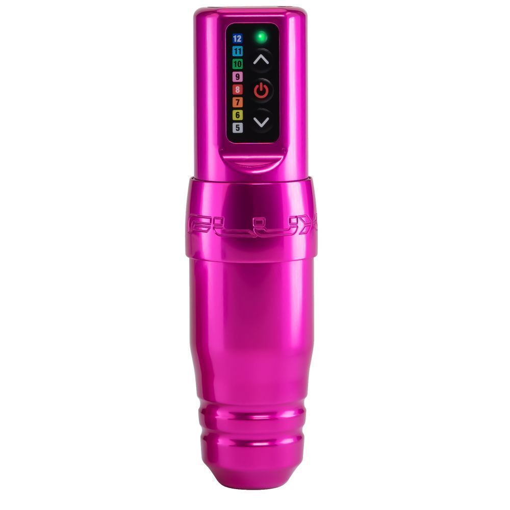 Rosa FK Irons Microbeau Flux S Tattoomaschine auf weißem Hintergrund