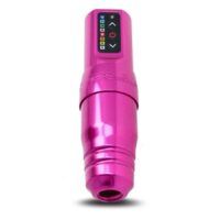Pink FK Irons Microbeau Flux S Tattoomaschine vor weißem Hintergrund