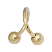 Goldene Titan Bodyspirale mit Außengewinde Goldene Bodyspirale aus Titan mit zwei Kugeln, glänzend auf weißem Hintergrund