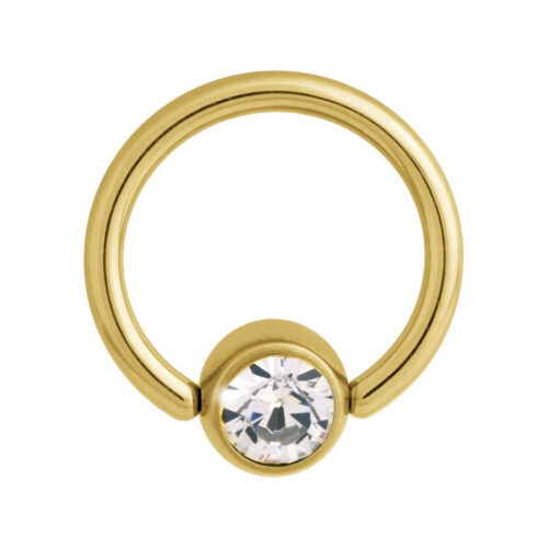 Goldener Clip in Ring mit klarem Kristall, Innendurchmesser 8,0 mm, auf weißem Hintergrund