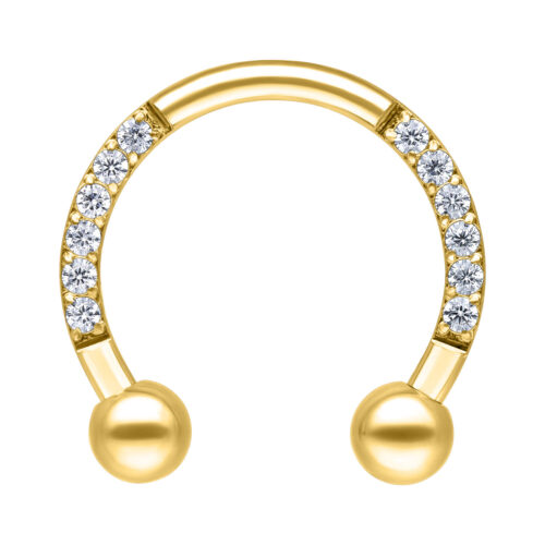 Goldener Circular Barbell mit Kristallen, Innendurchmesser 8mm, auf weißem Hintergrund
