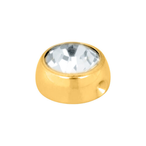 Goldener Piercingaufsatz mit klarem Kristall auf weißem Hintergrund